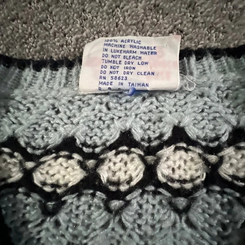 Western Connection‎ Sweater Womens Medium Blue Vintage 80s Popcorn Knit V-Neck